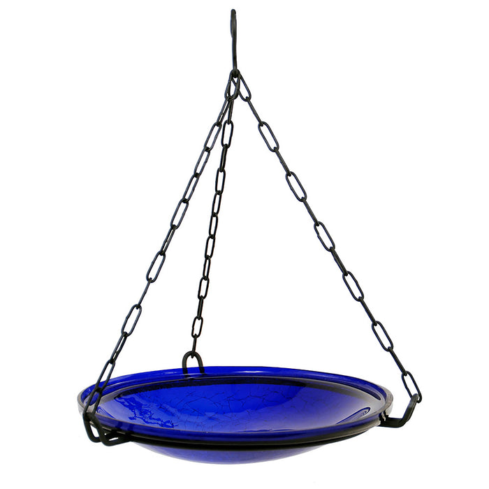 Achla Designs Crackle Glass Hanging Birdbath, 14-inl, Cobalt Blue
