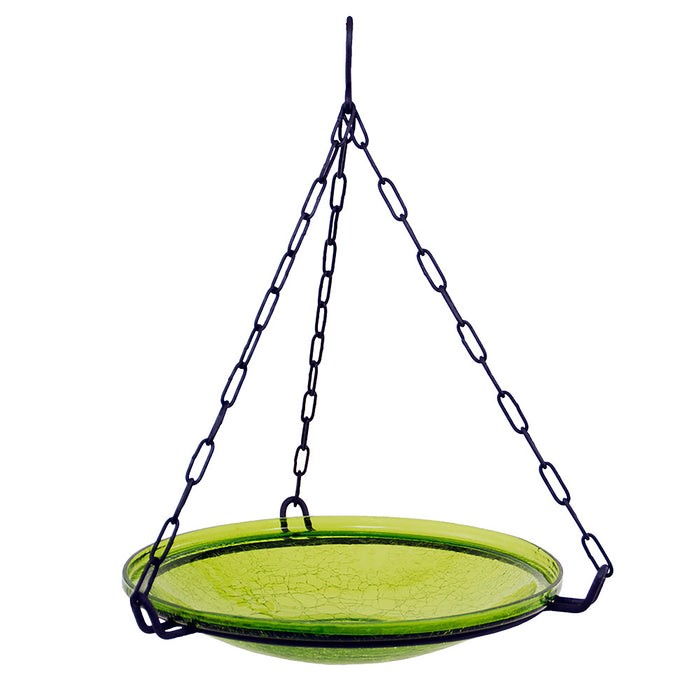 Achla Designs Crackle Glass Hanging Birdbath, 14-in, Fern Green