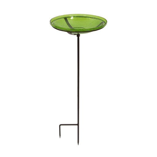 Achla Designs Crackle Glass Birdbath Bowl with Stake, 14-in, Fern Green