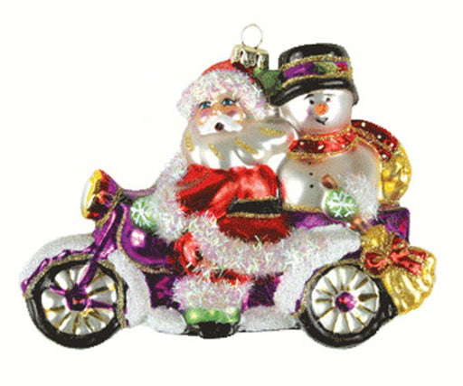 Santa & Frosty Motorcycle Ornament