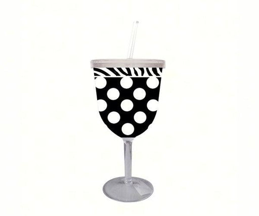 Insulated Acrylic Stemware with Straw. Black Polka Dots