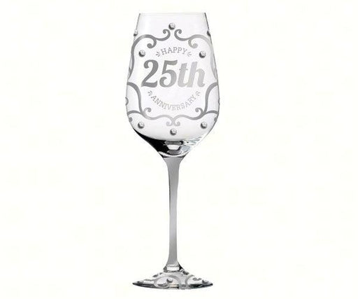 25th Anniversary Hand Painted Wine Glass, 12 oz