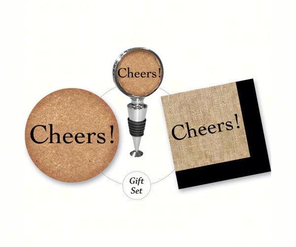 Cheers Cork It Up! Gift Set Includes Wine Stopper, Coaster, Napkins