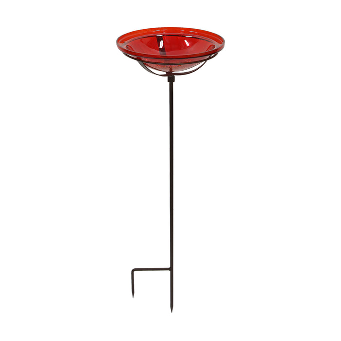 Achla Designs Crackle Glass Birdbath Bowl with Stake, 12-in, Red