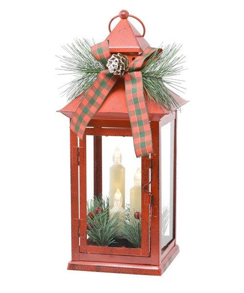 13.5 inch Red Taper Lantern with Trim