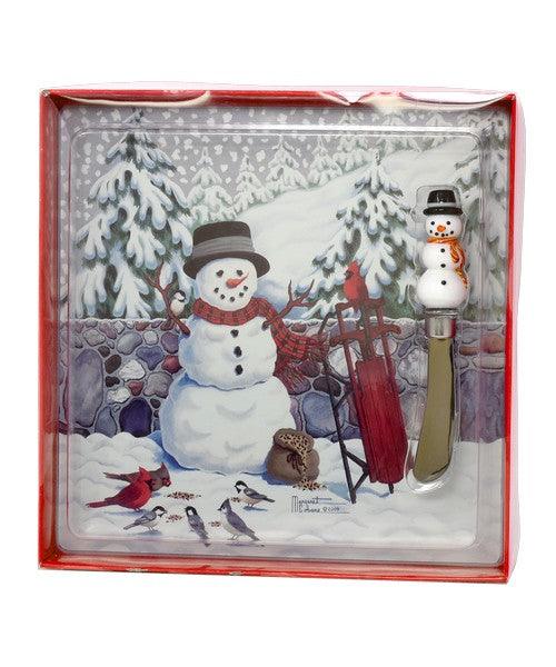 Cobane Stonewall Snowman Glass Cheese Board Set