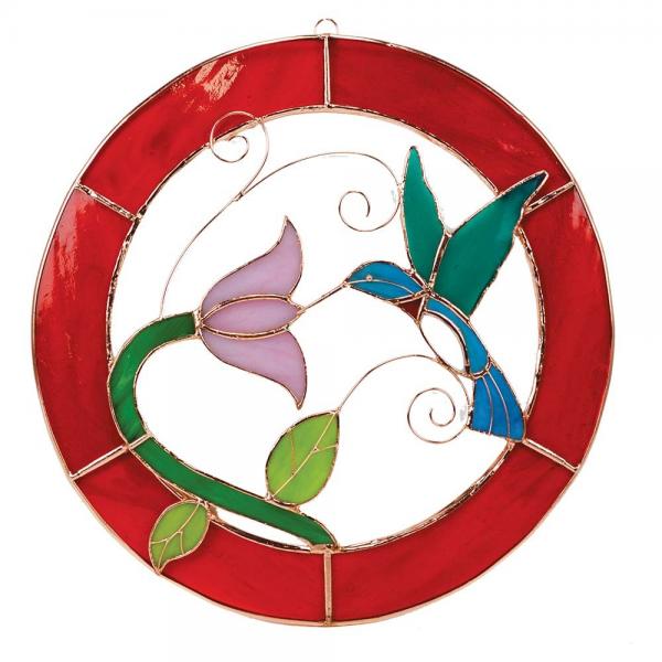 Stained Glass Hummingbird Frame Window Panel -Small