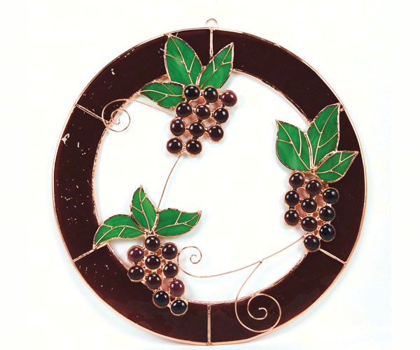 Stained Glass Grape Bunch Bunches of Grapes Window Panel -Small