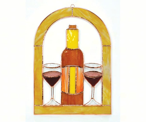 Stained Glass Large Wine Glasses and Bottle Cathedral Window Panel