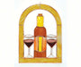 Stained Glass Small Wine Glasses and Bottle Cathedral Window Panel