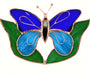 Stained Glass Dark & Light Blue Butterfly w/Leaves Suncatcher