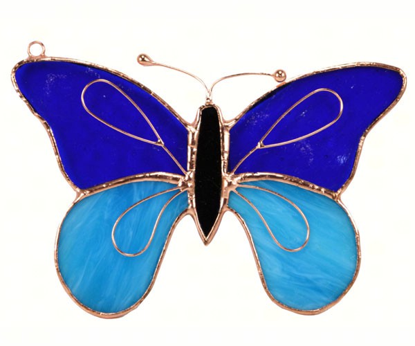 Stained Glass Dark & Light Blue Butterfly Suncatcher