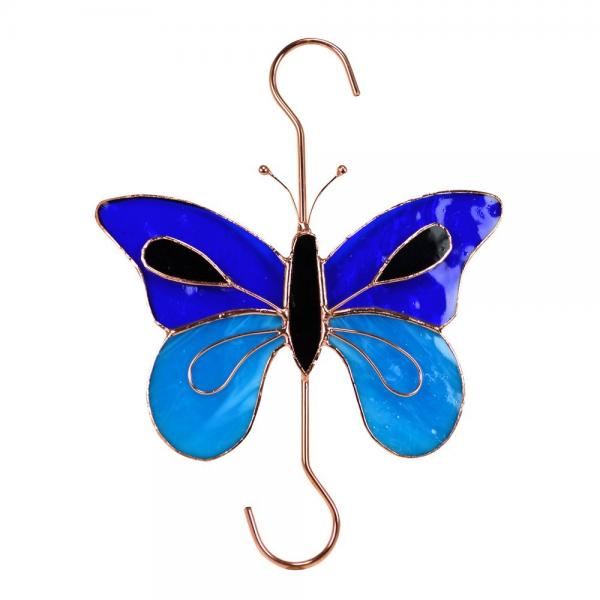 Stained Glass Dark & Light Blue Butterfly Hook