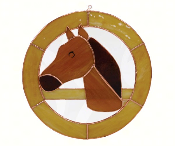 Stained Glass Large Horse Circle Window Panel