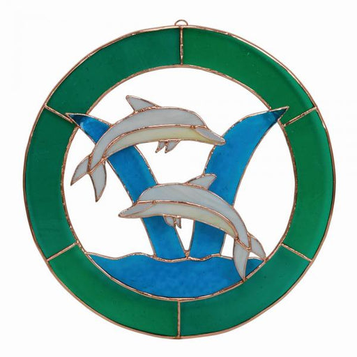 Stained Glass Small Dolphin Circle Window Panel