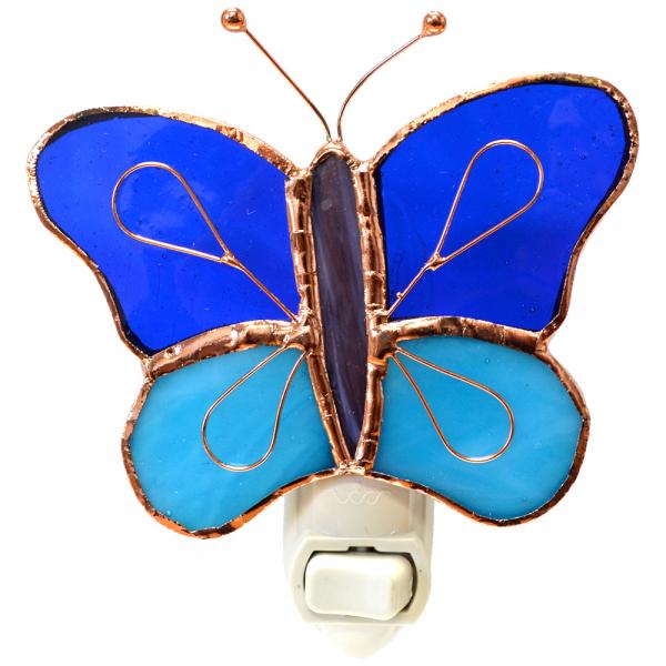 Stained Glass Dark & Light Blue Butterfly Nightlight
