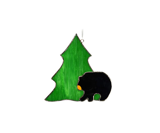 Stained Glass Black Bear with Tree Suncatcher