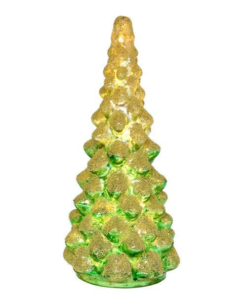 LED Small Green & White Glass Tree