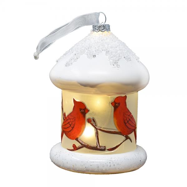Round Cardinals Birdhouse Ornament