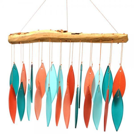 Coral and Teal Leaves Glass Chime