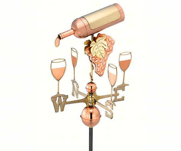 Wine Bottle withGlasses Polished Copper Garden Weathervane