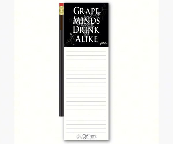 Magnetic Note Pad with Pencil: Grape Minds Drink Alike
