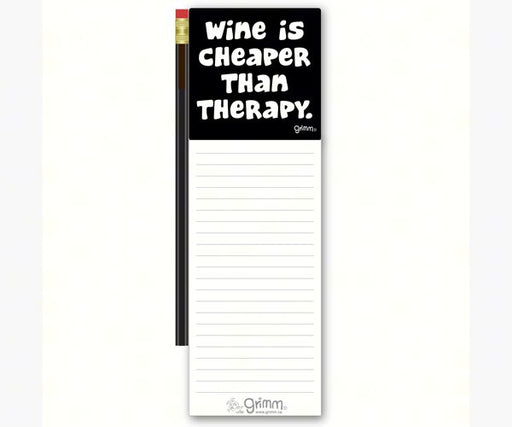 Magnetic Note Pad with Pencil: Wine is Cheaper than Therapy