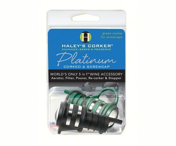 Haleys Corker 5 in 1 Wine Tool Platinum Combo 1 Black Corker plus 1 Green Screwcap Clamshell