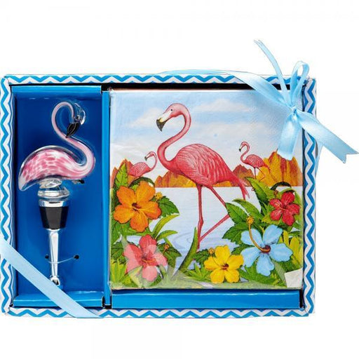 Flamingo Napkin & Stopper Set