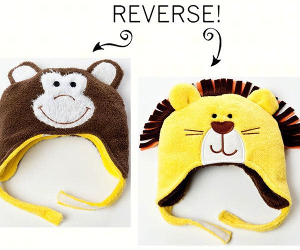 Lion/Monkey Reversible Kids Winter Hat Large