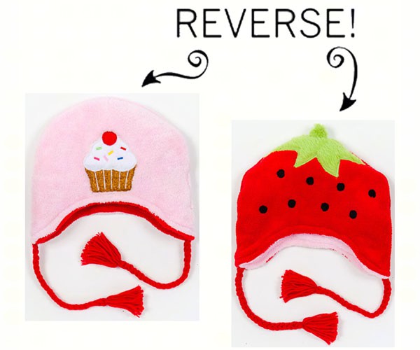 Strawberry/Cupcake Reversible Kids Winter Hat Large