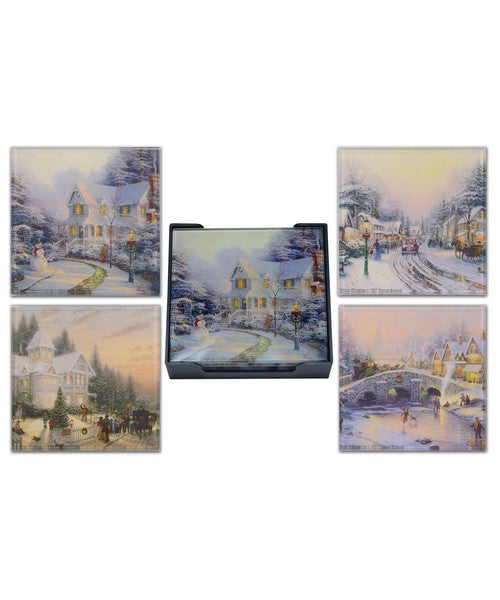 Thomas Kinkade Winter Scenes Glass Coaster Set of 4