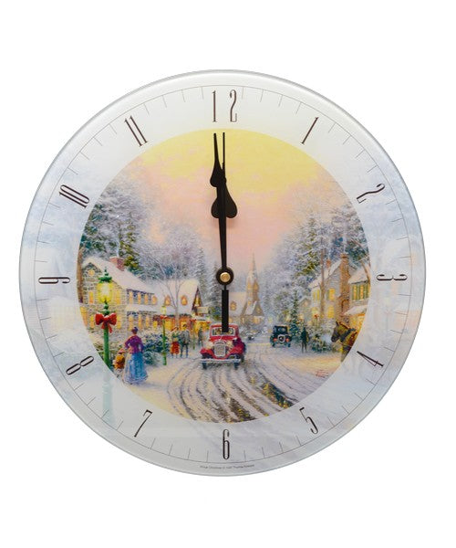 Thomas Kinkade Village Christmas 12 inch Glass Clock