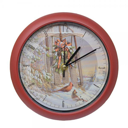 Wintertime Sleigh Cardinals 8 inch Sound Clock