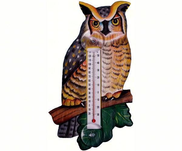 Great Horned Owl Small Window Thermometer