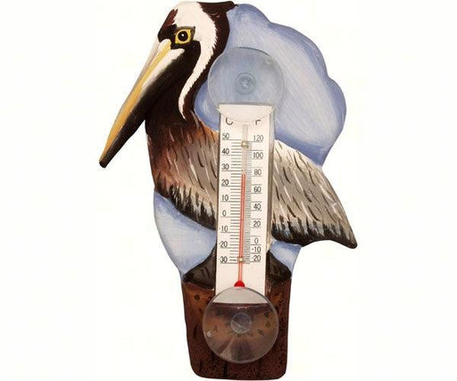 Brown Pelican on Pier Small Window Thermometer
