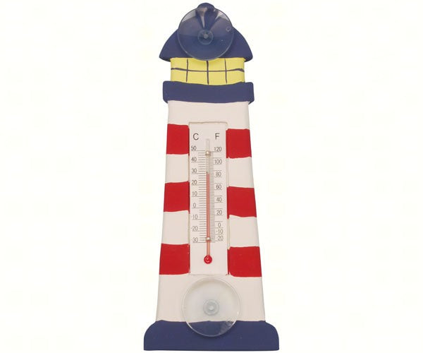 Red & White Striped Lighthouse Small Window Thermometer