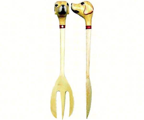 Yellow Lab Head Salad Server Set