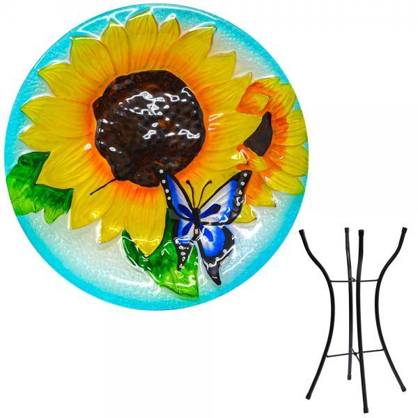 Blooming Sunflower Bird Bath with Stand