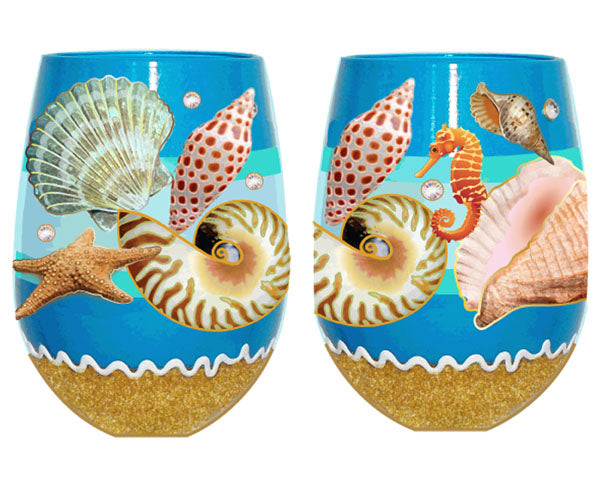 Stemless Wine Glass Seashore Bottom's Up