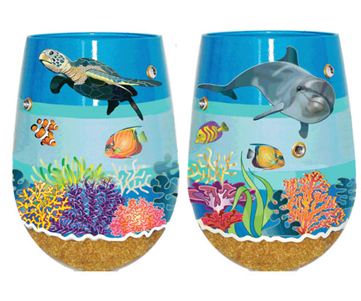 Stemless Wine Glass Underwater Bottom's Up