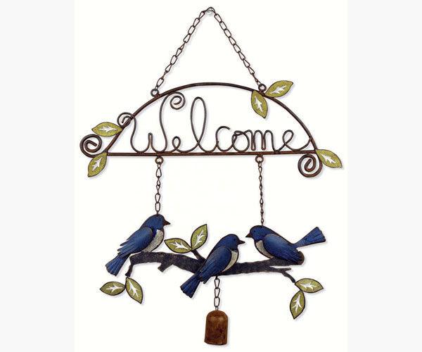 Birds of a Feather Birdies Bluebird Welcome Sign with Hanging Chain