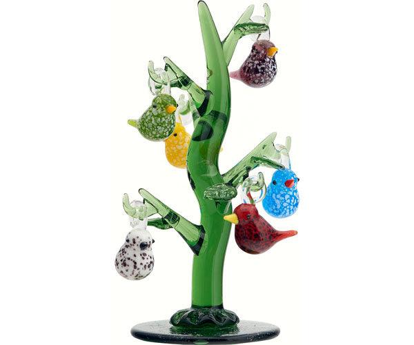 Green Glass Tree 6 inch with Bird Ornaments