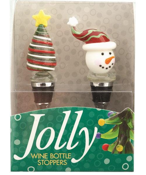 Glass Bottle Stopper Tree and Snowman