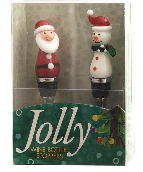 Glass Bottle Stoppers Santa and Snowman