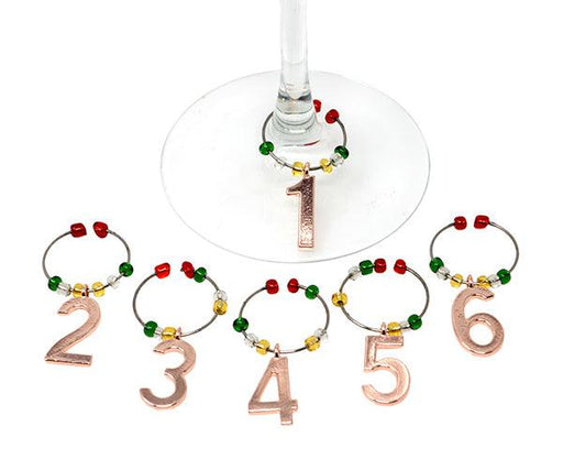 Gold Numbers Wine Charms S/6