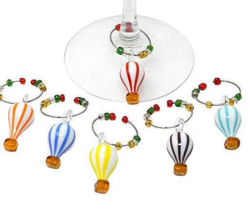 Glass Hot Air Balloon Wine Charms S/6