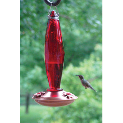 Medium Jewel Cut Ruby Glass Hummingbird Feeder