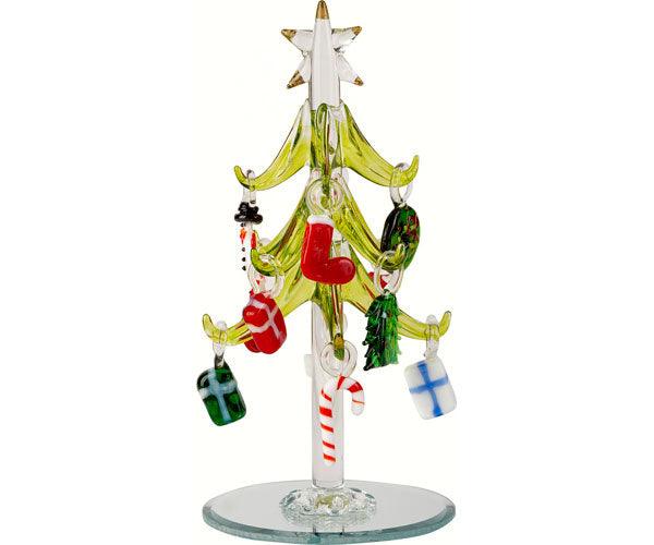 Green Glass Tree 6 inch with Christmas Icon Ornaments