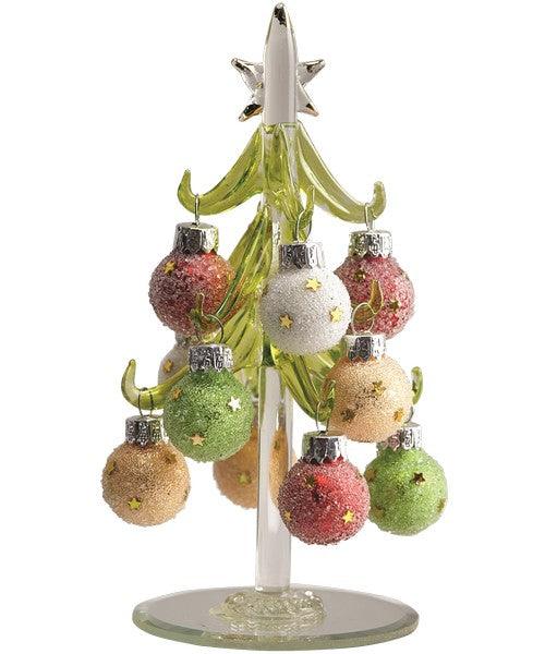 Green Glass Tree 6 inch with Star Glitter Ornaments